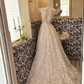 Ivory V-Neck Waist-Cinched Fitted Printed Full Flared Premium Vintage Romantic Dress, Wedding Gown gh7575