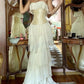 Robe de soirée blanche vintage en mousseline de soie, coupe trapèze, épaules dénudées, longue, à volants, robe de bal, gh3658