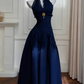 girlhomeshops-Vintage Lace Jacquard Halter Evening Dress, Long Sleeveless Elegant Party Gown gh5902