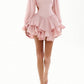 Girlhomeshops-Pink Sweet Long Sleeve Short Chiffon Ruffle Homecoming Dress gh5334