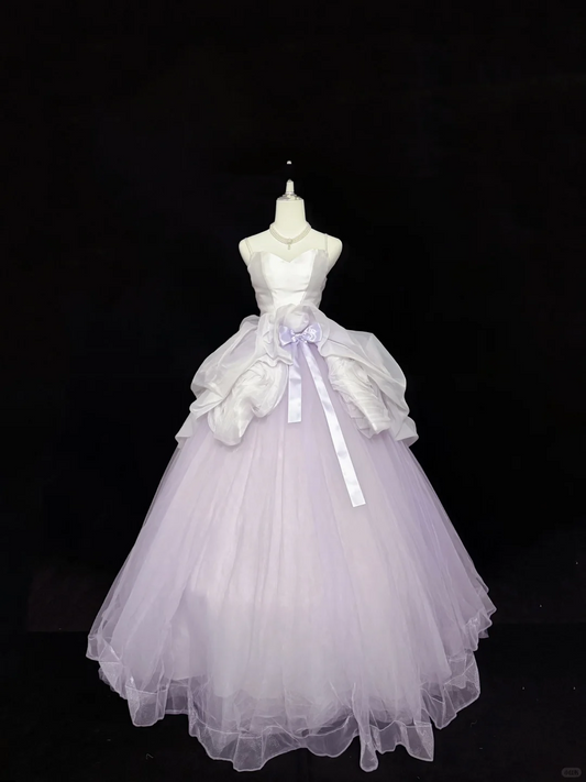 Lavender Spaghetti Strap Cinched Waist Voluminous Princess Skirt Romantic Dress, Wedding Gown gh7911