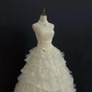 Light Champagne Strapless Long Romantic Gown with Fitted Waist and Fluffy Tiered Cake Skirt, Wedding Dress & Bridal Gown gh8312