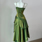 girlhomeshops-Fashionable And Unique Emerald Green Shiny Spaghetti - Strap Ruffled Midi Dress gh5843
