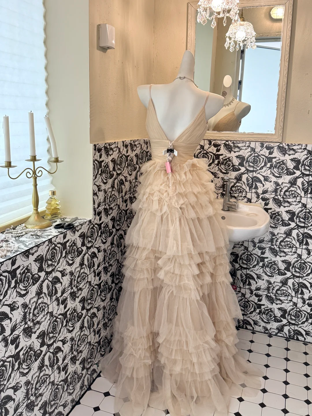 Light Apricot Spaghetti Strap Sweetheart Neck Waist-Cinched Tiered Skirt Romantic Dress, Wedding Gown gh7656