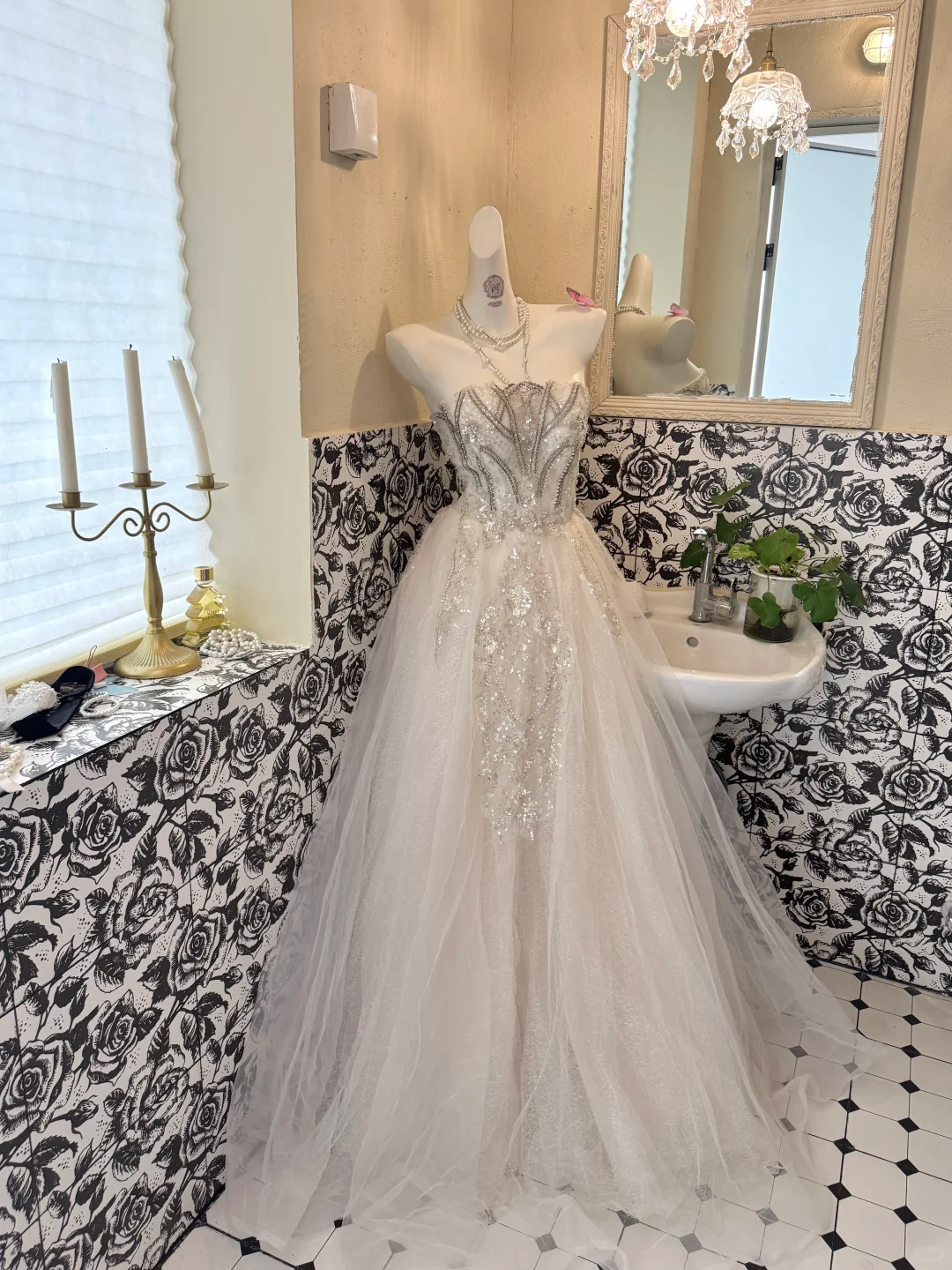 Ivory Gown with Silver Decorations, Strapless Waist-Cinched Voluminous Skirt Luxury Romantic Dress, Wedding Gown gh7682