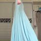 Mint Green Sleeveless Round Neck Long Evening Gown, Diagonal Pleated Bodice Flowy Maxi Formal Prom Dress gh9012