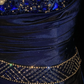 Navy Blue Vintage Satin Mermaid Evening Gown, Spaghetti Strap Sweetheart Neck, Beaded Rhinestone Bodice, Gold Beaded Trim On Waist & Skirt, Floor‑Length Mermaid Prom Dress gh8892