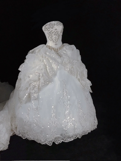 White Strapless Waist-cinched A-line Floor-length Formal Gown, Wedding Dress, Birthday & Prom Dress gh7179