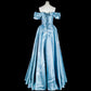 girlhomeshops - Elegantes langes, formelles Ballkleid aus Satin in Blau gh6136