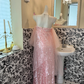 Light Pink Spaghetti Strap Sequin Straight Fit Long Vintage Romantic Dress, Wedding Gown gh7537