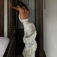 Luxury Glamorous Open-Back Style Halter Deep V Gown | Cream Satin Ruched Mermaid Maxi Dress for Gala Red Carpet High-End Social Event gh6438