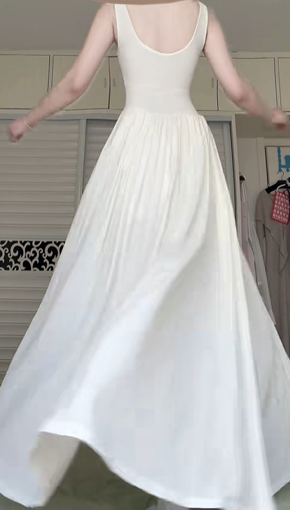 Ivory Square Neck Spaghetti Strap Long Evening Gown, Bow Tie Decor Pleated A‑Line Slit Skirt Formal Prom Dress gh8989