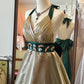 Robe dos nu rétro de luxe : robe évasée cintrée à la taille, tissu satiné, robe de soirée gh6580