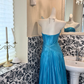Sky Blue Strapless Waist-Cinched Fitted Long Vintage Elegant Romantic Dress, Wedding Gown gh7503