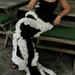 Robe longue sirène à fines bretelles style vintage luxueux et tendance | Robe longue à volants noirs et blancs pour gala, exposition d'art et événement social de luxe gh6441