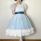 Vintage Gradient Blue Puff Sleeve Fitted Waist Flared Skirt Prom & Evening Party Dress gh8497