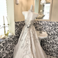 Ivory Gown with Silver Ornaments, Luxurious Exquisite Full Flared Long Romantic Dress, Wedding Gown gh7717