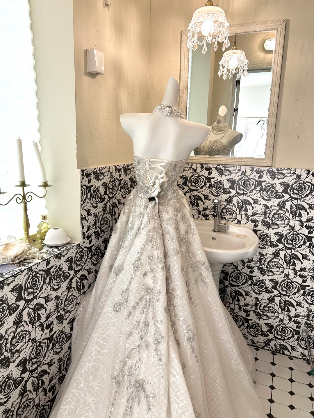 Ivory Gown with Silver Ornaments, Luxurious Exquisite Full Flared Long Romantic Dress, Wedding Gown gh7717