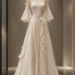✨Girlhomeshops-Ivory Lace 3D Butterfly Qipao Wedding Gown with Train gh10378