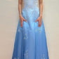 Robe de soirée longue en satin et tulle, élégante et vintage, dégradé de bleu, avec perles, gh4348