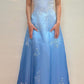 Girlhomeshops--Blue and white exquisite floral fashion gradient tube top long floor-length ball gown graduation dress gh5515