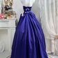 Royal Purple Satin Strapless Long Evening Gown, Beaded Rhinestone Sweetheart Neck Big Bow A-Line Princess Prom Dress gh9272