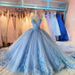 Blue gorgeous exquisite applique beaded long tulle ball gown evening dress gh3071