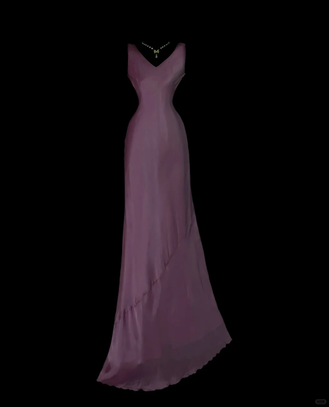 Dusty Purple Vintage Maxi Evening Gown, V‑Neck Sleeveless, Dotted Bead Neckline, Fitted Waist, Bias‑Cut Flowy Floor‑Length Skirt, Scalloped Hem, Formal Prom Party Dress gh8883