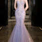 Wunderschönes, glänzendes, schulterfreies, exquisites, mit Perlen verziertes, langes Tüll-Meerjungfrauen-Kleid mit schmalem Fischschwanzrock, Ballkleid, formelles Abendkleid, Hochzeitskleid gh3559