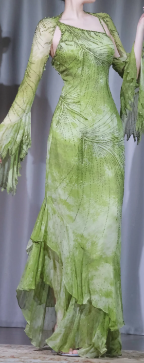 ✨Girlhomeshops-Green Beaded Mermaid Prom Dress One Shoulder Flare Sleeve Ruffled Evening Gown gh9982