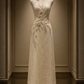 ✨Girlhomeshops-Beige Dragonfly Floral 3D Appliques Sleeveless Midi Qipao Cheongsam gh10405