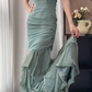 Dusty‑Mint‑Green‑Vintage‑Gown Spaghetti‑Strap Sweetheart‑Neck Full‑Cross‑Ruched‑Design Bodycon‑Mermaid Multi‑Layer‑Irregular‑Ruffled‑Cake‑Skirt Crinkled‑Chiffon‑Fabric Retro‑Evening‑Prom‑Dress gh8833