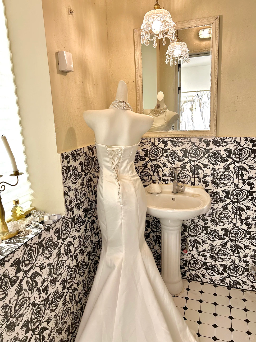 White Satin Strapless Cinched Waist Figure-Flattering Bodycon Sexy Mermaid Skirt Long Sexy Romantic Dress, Wedding Gown gh7815