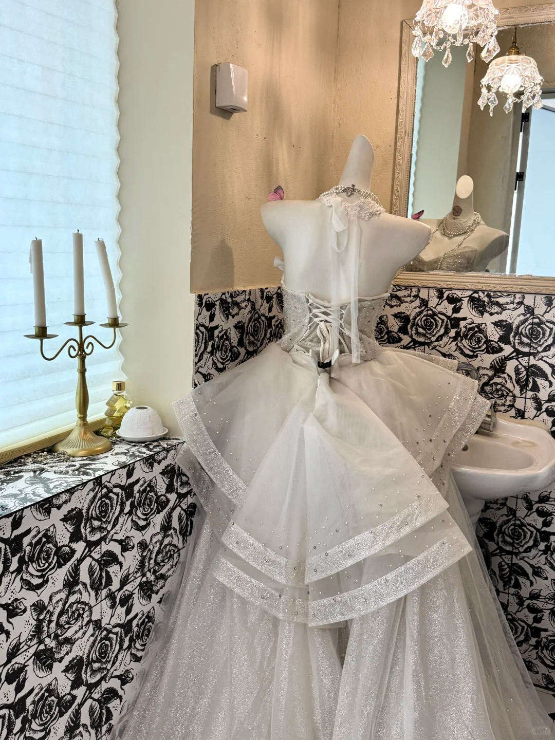 Ivory Strapless Waist-Cinched Rhinestone Puffy Long Skirt Romantic Dress, Wedding Gown gh7531