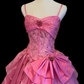 Pink Spaghetti Strap Princess Ball Gown, Sweetheart Neck, Rhinestone Beaded Bodice, Lace Corset Waist, Large Side Bow, Tiered Ruffled Skirt, Formal Prom Party Dress gh8908