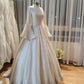 Vintage-Palastkleid im Palaststil mit hohem Kragen, Glockenärmeln und Spitze | Paillettenbesetztes Tüll-Ballkleid-Maxikleid für Hochzeit, Braut, Abendveranstaltung, Verlobung, Bankett gh6412