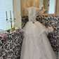 White Waist-Cinched Fitted Tulle Elegant Princess Vintage Romantic Dress, Wedding Gown gh7550