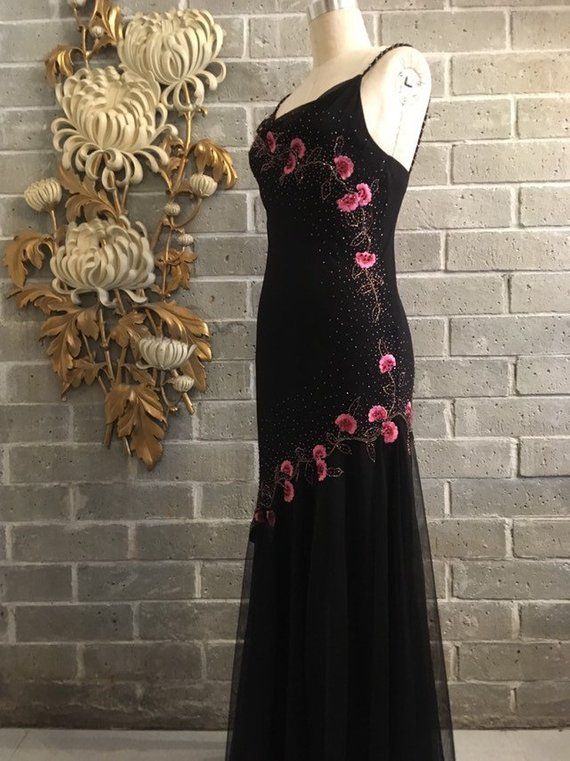 Black delicate floral beaded long tulle elegant ball gown evening dress formal birthday party dress dance dress gh3151