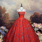 girlhomeshops – Rotes, zart besticktes, langes Tüll-Ballkleid mit Blumenmuster gh6292