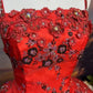 girlhomeshops – Rotes, zart besticktes, langes Tüll-Ballkleid mit Blumenmuster gh6292
