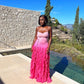Pink/Orange/Green Gradient Spaghetti Straps Fashion Elegant Long Ruffle Chiffon Ball Gown Evening Dress Party Dress gh3252