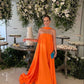 Orange Elegant Flowing A-Line Off Shoulder satin Long Ball Gown Evening Dress Wedding Guest Party Dress gh3093