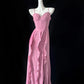 Robe de soirée longue en mousseline de soie rose, élégante et unique, à bretelles spaghetti, décolleté en cœur, à volants, longueur au sol, robe de bal, gh4075