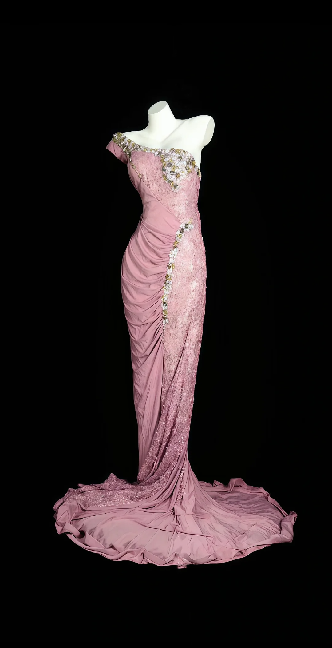 Light Pink One Shoulder Cinched Waist Slim Fit Floor Length Prom Dress, Evening Gown, Birthday Party Dress gh7184