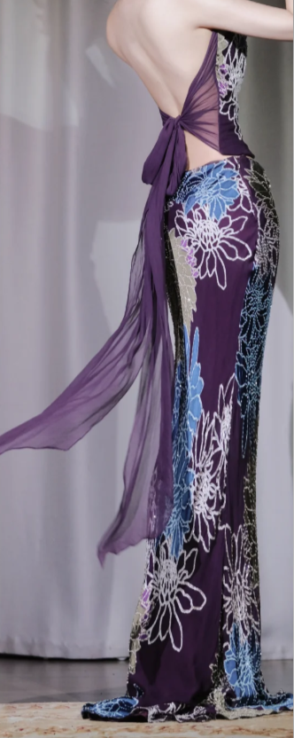 ✨Girlhomeshops-Strapless Beaded Mermaid Dress, Purple Floral Sequin Long Evening Gown gh9936