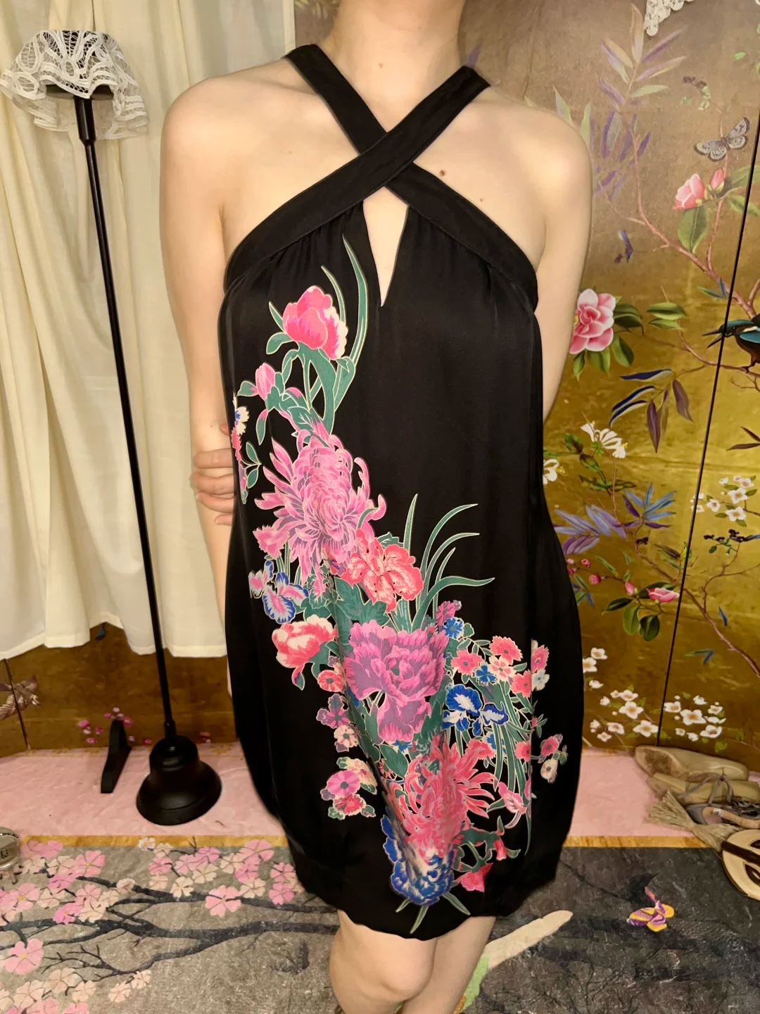 Black Vintage Luxury Printed Halter Prom & Evening Party Dress gh8420