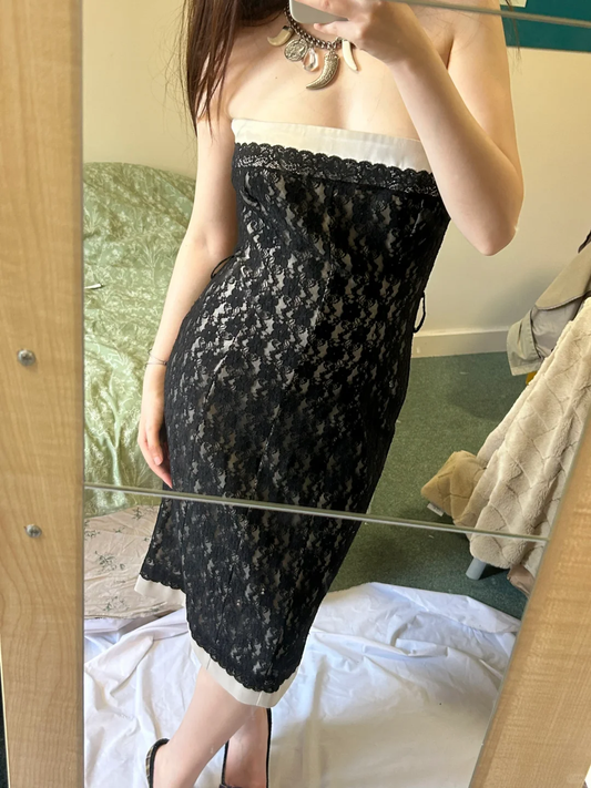 Sexy Vintage Black Strapless Lace Fitted Waist Bodycon Prom & Evening Party Dress gh8469