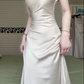 Off‑White Asymmetrical One‑Shoulder Satin Evening Gown, Twist Ruched Bodice A‑Line Formal Prom Dress gh9024