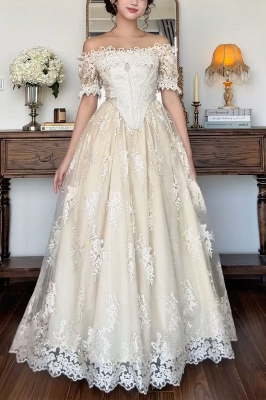 girlhomeshops-Exquisites, langes, modisches Brautkleid aus Tüllspitze, schulterfreies Kleid gh5839