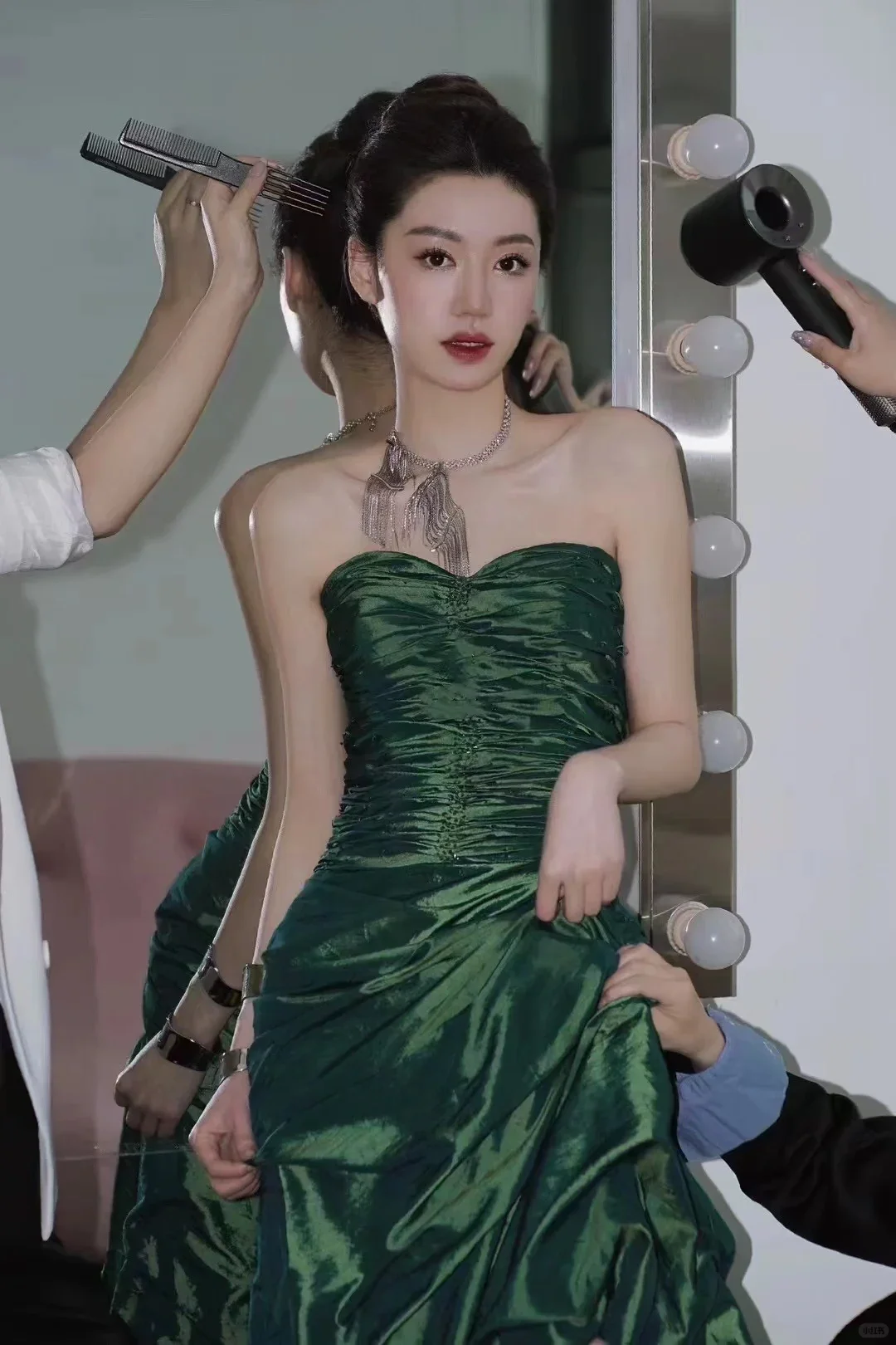 Dark Green Iridescent Strapless Ruffled Long Evening Gown Ruched Prom Dress gh9853